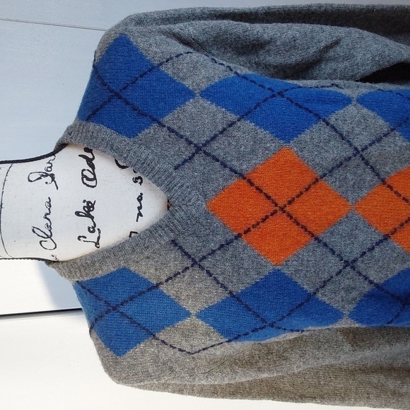 Abercrombie & Fitch- Gray Argyle Sweater 100% Shetland Wool Acadamia Sz.M - Picture 2 of 9